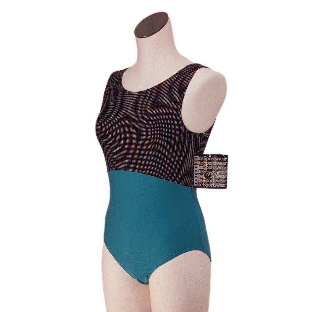 GK Elite VTG Rainbow Dotted Colorblock Tank Leotard Bodysuit Cotton AM
